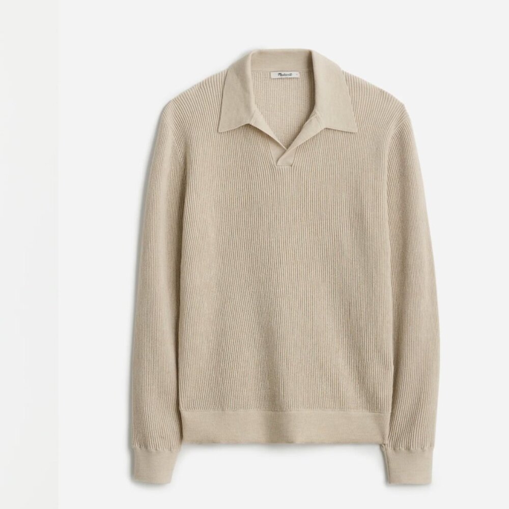MADEWELL MENS Johnny-Collar Sweater Polo Shirt in Merino Wool size L